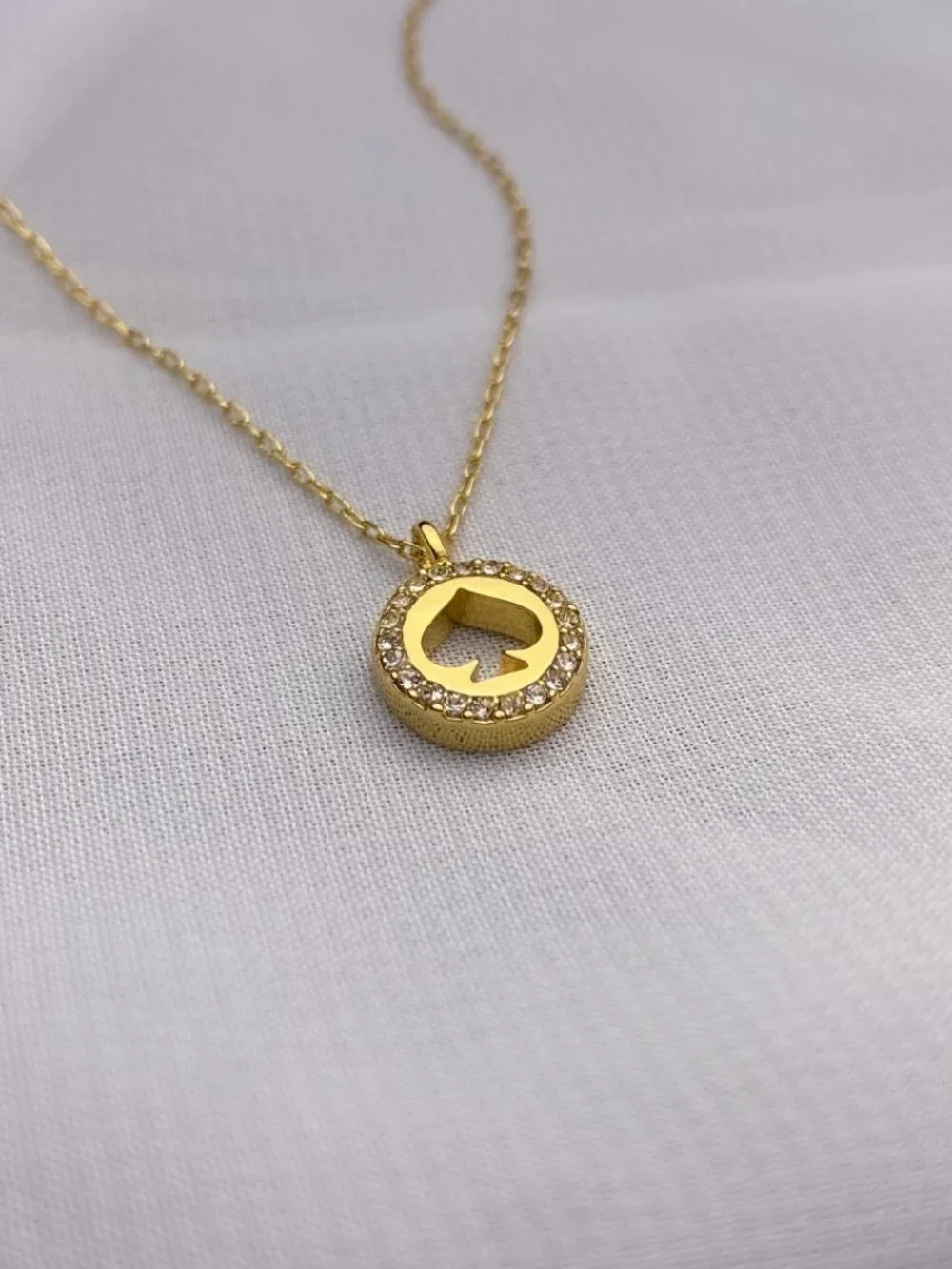 Kate Spade Logo Cutout Charm Rhinestone Jewel Minimalist Gold Chain Necklace